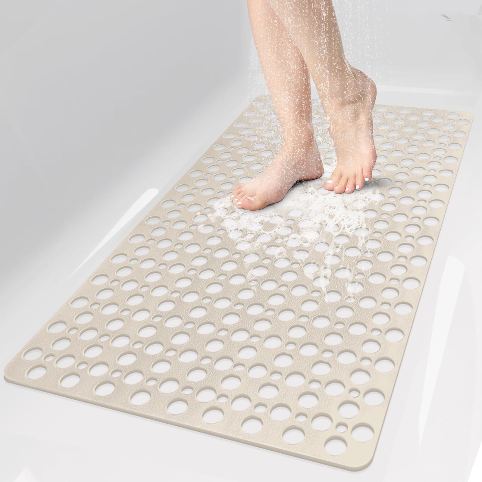 Bathtub Mat and Shower Mat Non Slip: 43 x 75 cm Soft TPE Bath Tub Mat with Suction Cups and Drain Holes, Anti Slip Shower Mats for Inside Shower, Machine Washable, Easy to Dry&Cut — image 1