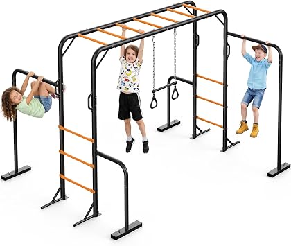 Hapfan Heavy Duty Monkey Bars for Kids Backyard with Gym Bars & Swing