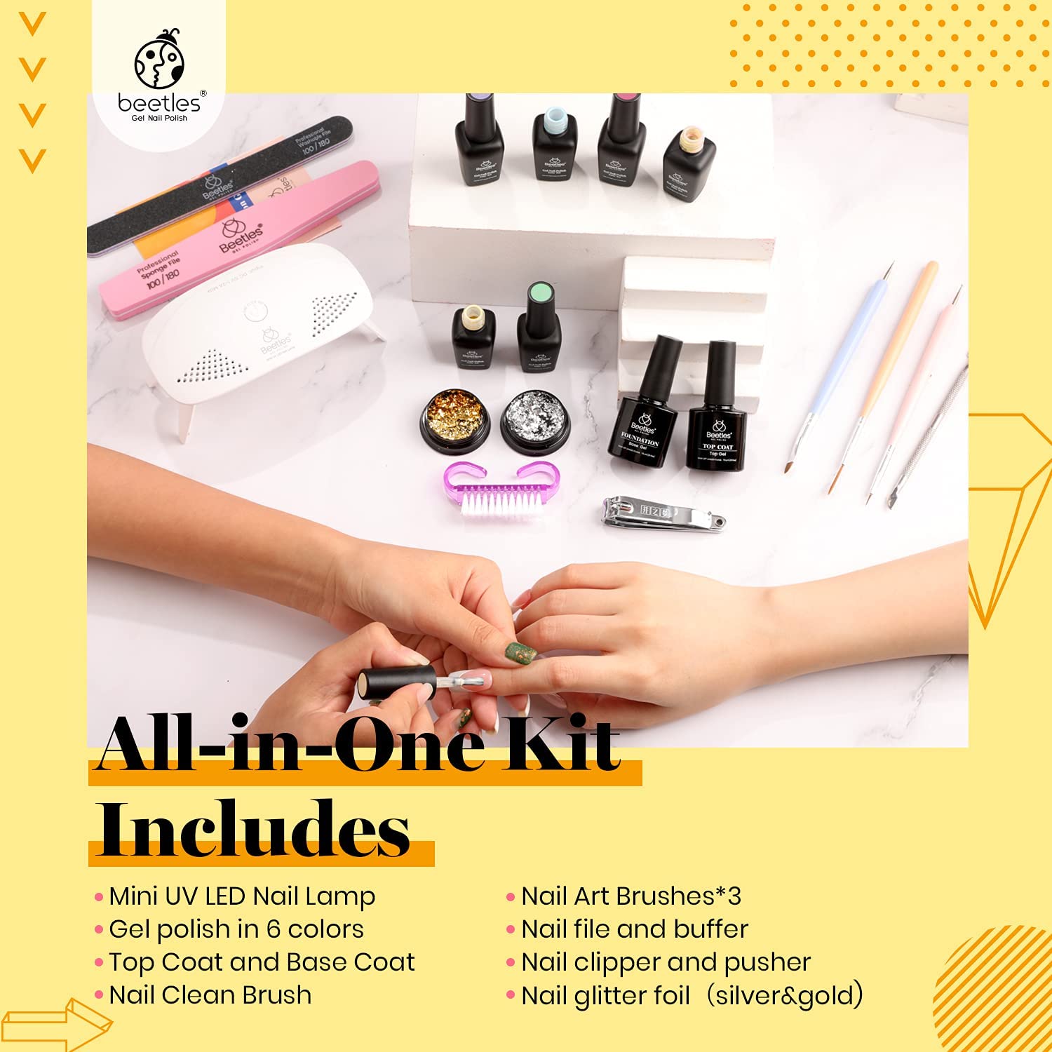 Beetles Gel Polish Kit - Rainbow Sprinkles Collection Pastel Gel Polish Set - UV LED Nail Lamp - Base & Top Coat - Nail Art - Image 2