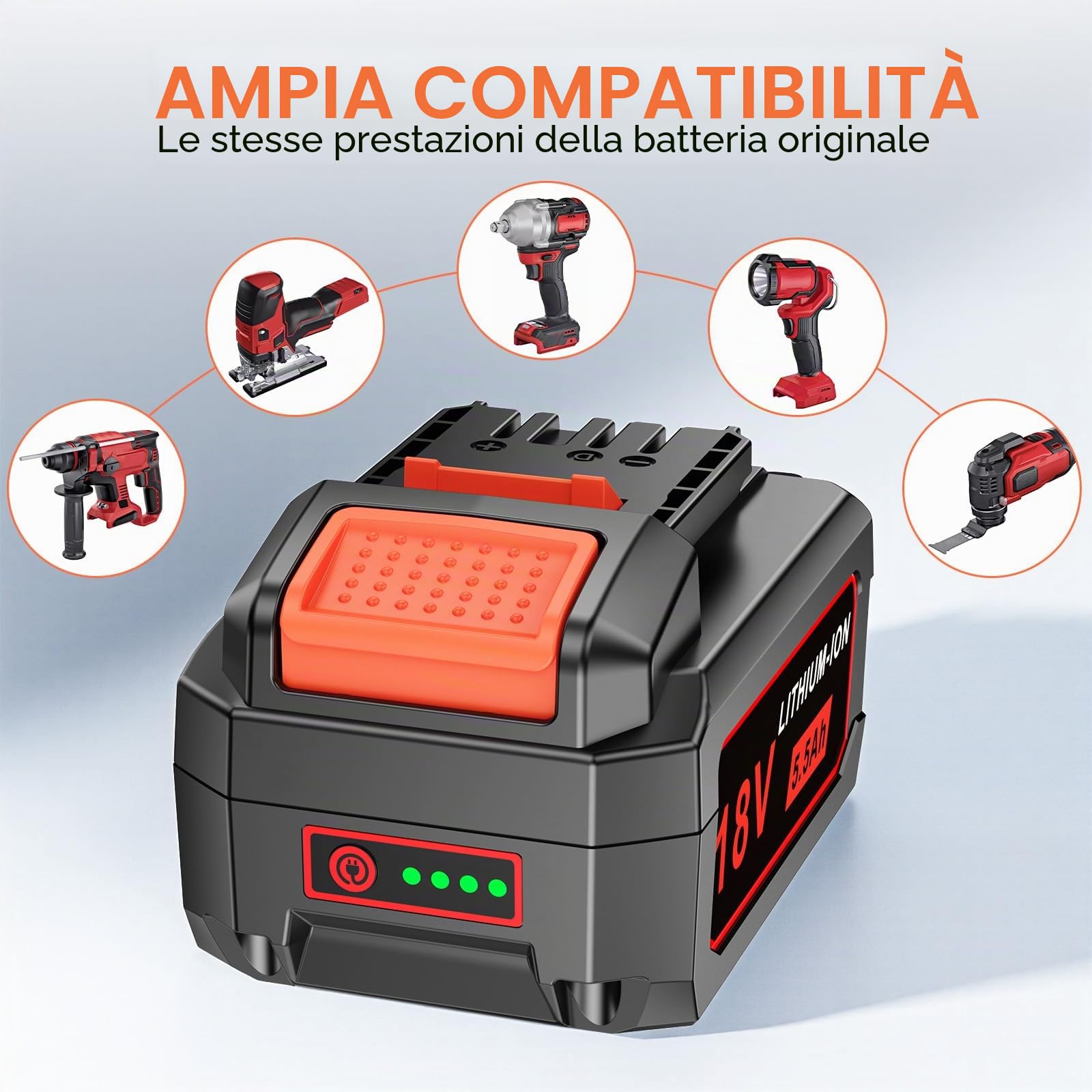 Batteria agli ioni di litio da 18 V, 5500 mAh, per attrezzi Flex AP, FL1850, batteria di ricambio 445894, con indicatore di carica