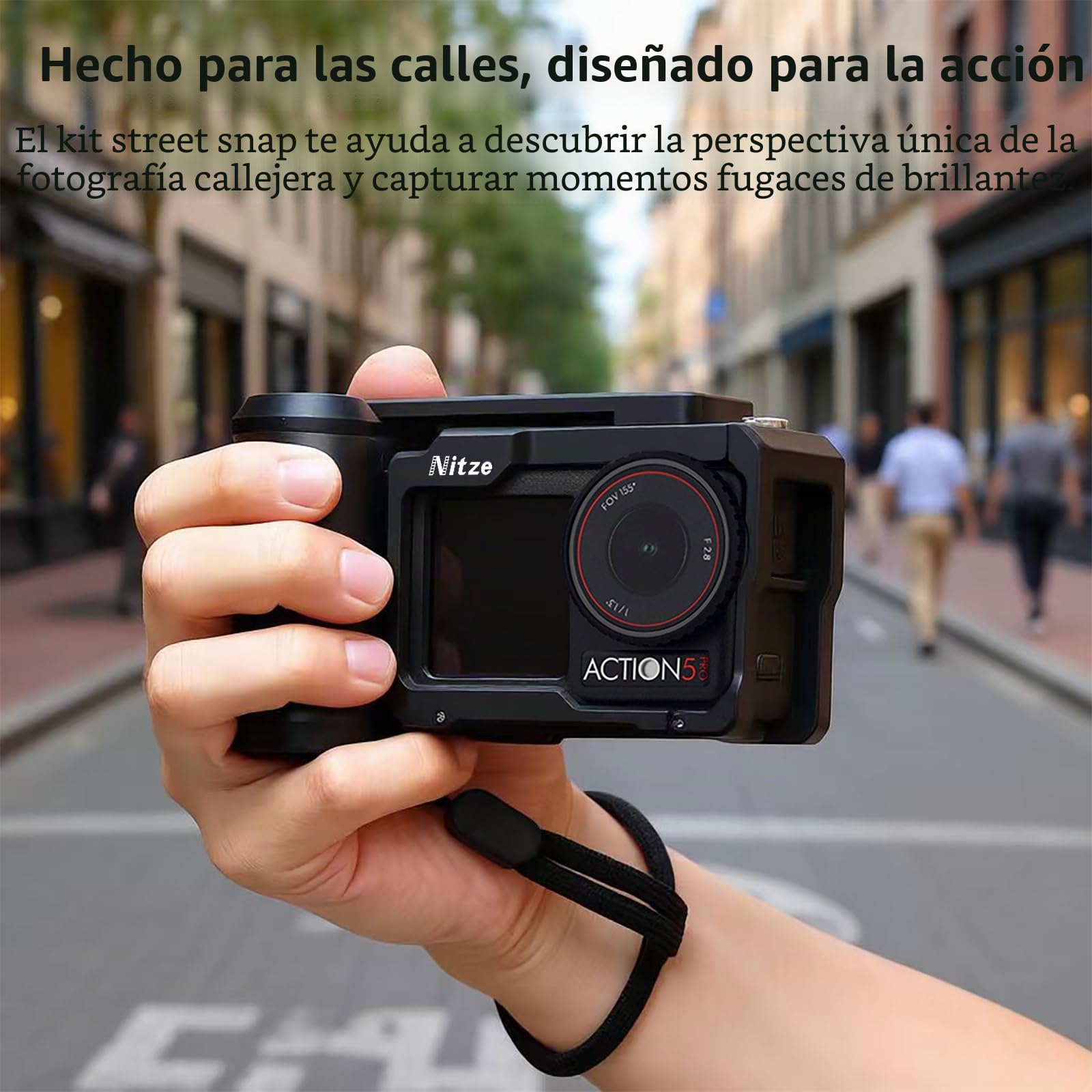 Nitze Kit de Jaula para dji Osmo Action 5 Pro/4/3, Kit Street Grip con Empuñadura Lateral Ergonómica, Cold Shoe Shutter Button, Orificio de Fijación de 1/4" para dji Mic, Trípodes - T-D04B
