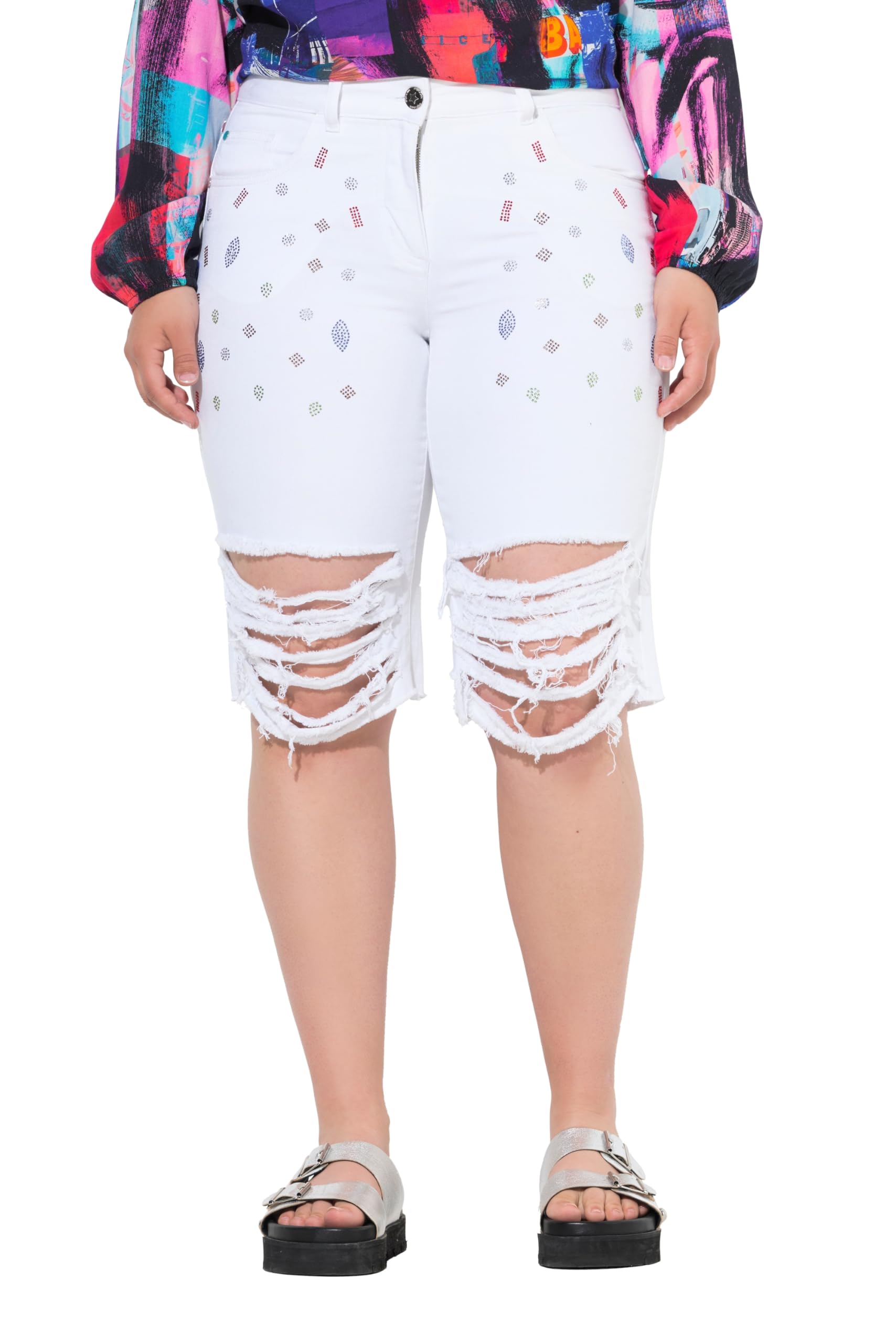 Angel of Style Damen große Größen Übergrößen Plus Size Jeans-Bermuda Berry, gerade Passform, Glitzersteinchen 841547