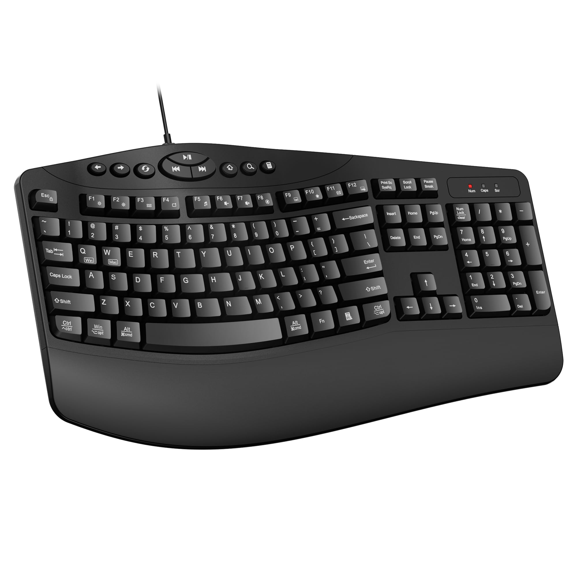 Tastiera ergonomica cablata con poggiapolsi, 9 tasti di scelta rapida
