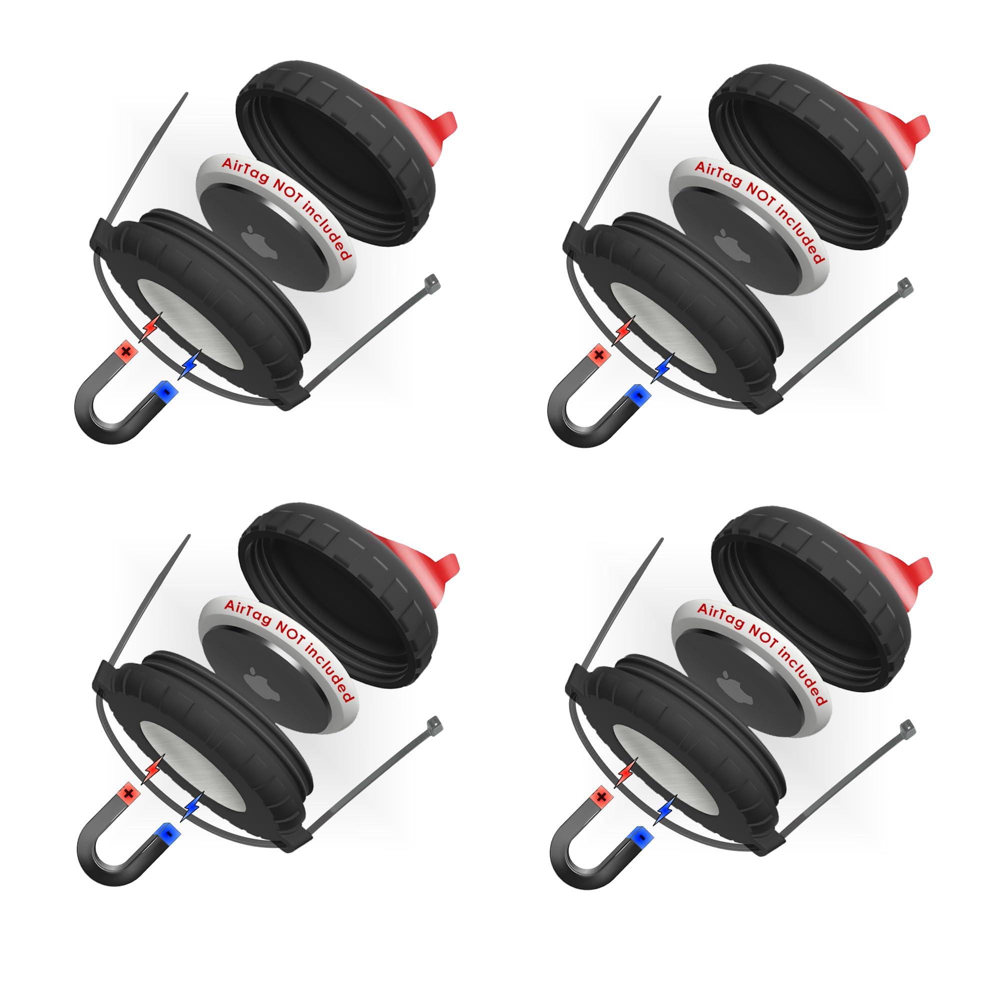 x4 Mars Outpost Ultrastarke magnetische Hülle kompatibel mit AirTag (Gen. 1 & 2) für Tag wasserdichte Magnethalterung, sichere Befestigung Air Tag klebrig für Auto (x4 Magnetkleber & Reißverschluss)