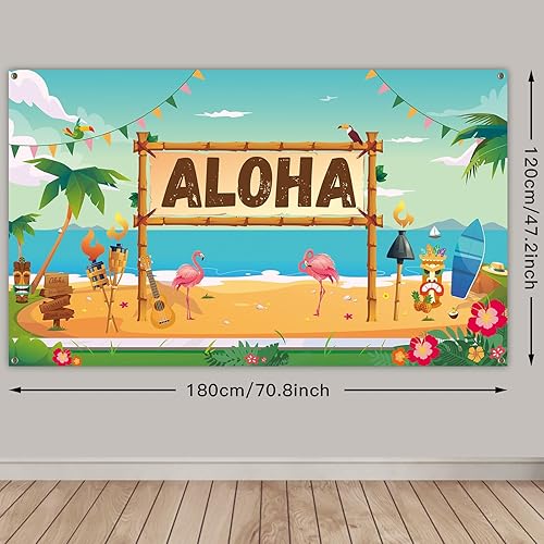 Miniatura 2 de ANATANOWOR Decoraciones de fiesta Luau, suministros de decoración de fiesta temática hawaiana de verano en la playa, pancarta grande de fiesta Aloha