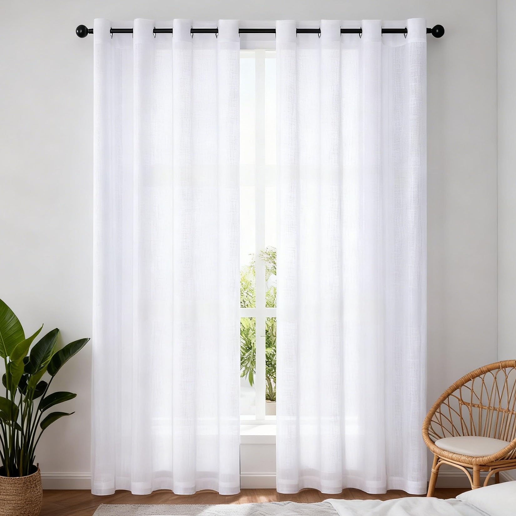 Rideau voile 270 x 250 cm pour stopper les vis-a-vis sans assombrir le salon blanc
