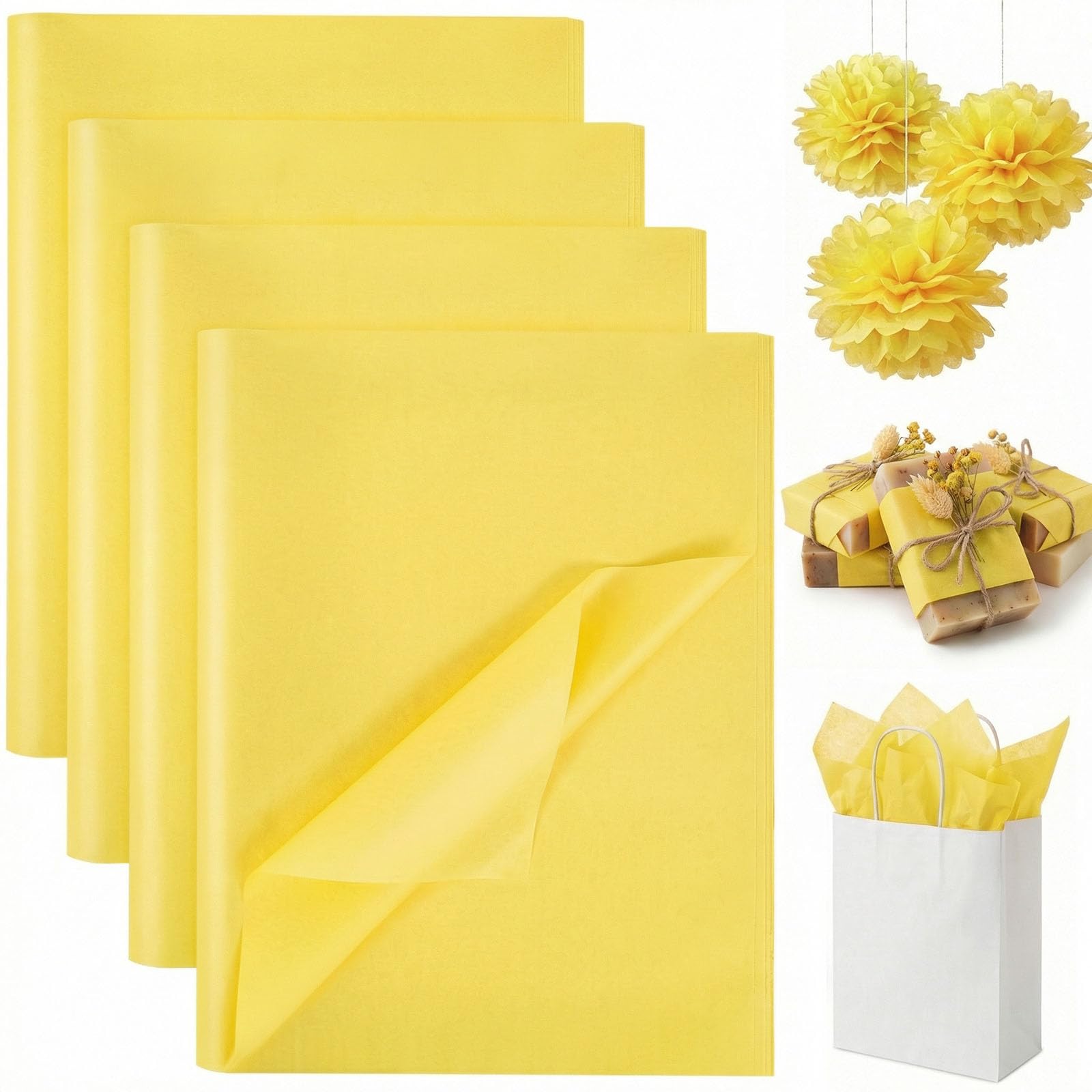 Koogel 330 Sheets Yellow Tissue Paper, 14 X 10 inches