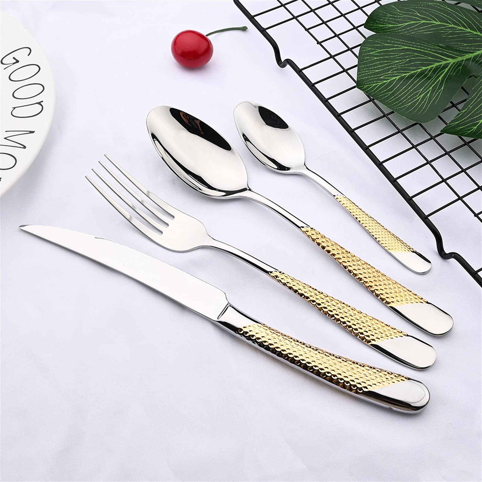 Gold Geschirr Besteck Set Edelstahl Besteck Küche Dinner Gabel Löffel Messer Geschirr Set Home (Color : 6Pcs Dinner Spoon)
