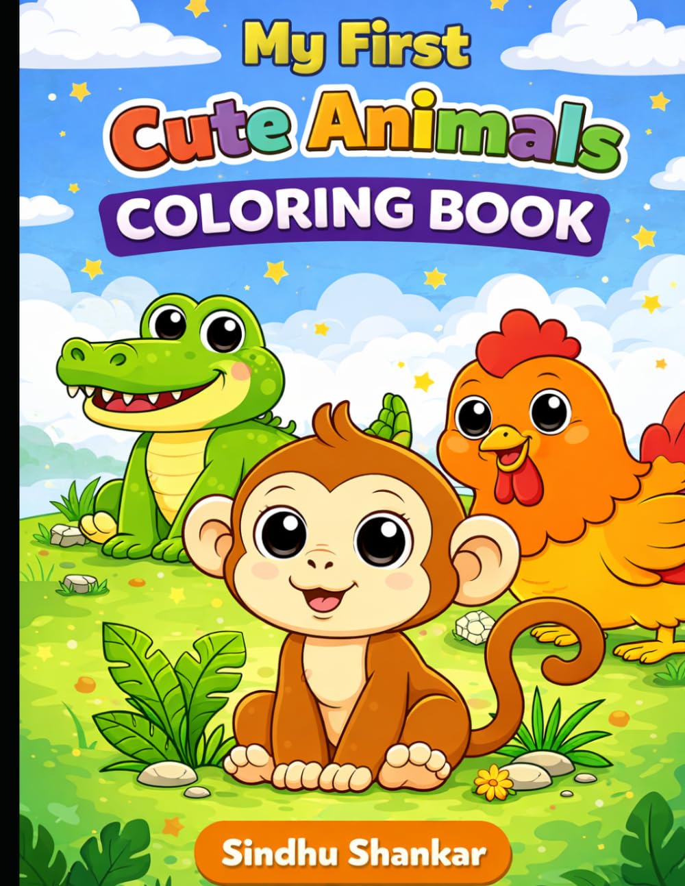 Happy Animals Coloring Book for Ages 2–6: Simple and Big Outline Coloring Pages of Animals with Easy Designs for Toddlers, Preschoolers, and Beginners