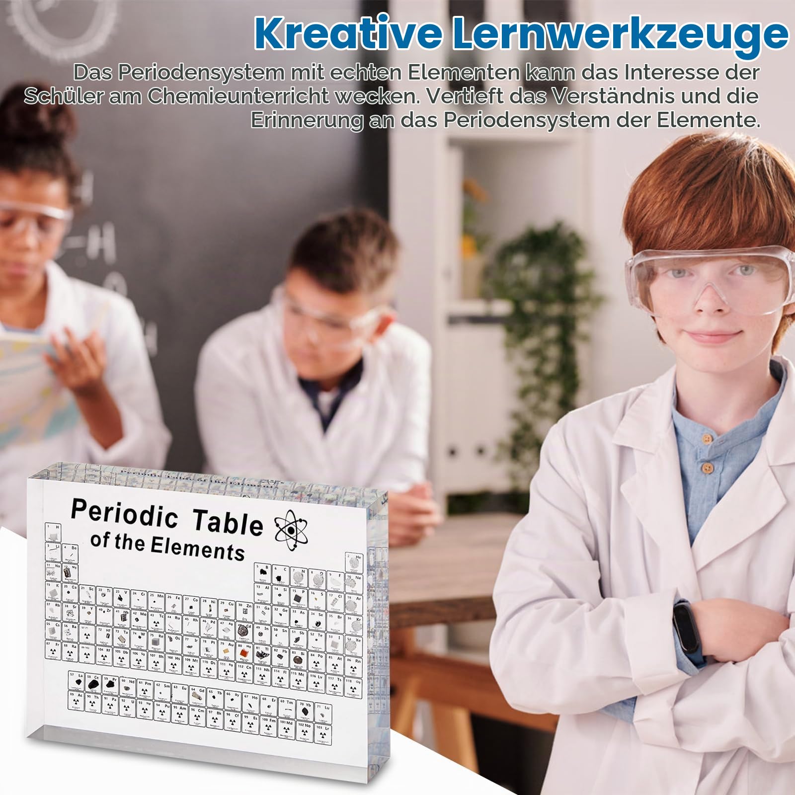 Periodensystem mit Echten Elementen im Inneren, Acryl Periodic Table of 83 Elementen, Proben Periodensystem Display Geschenk für Schüler Lehrer Kinder Studenten Handwerk Dekoration (Größer A)