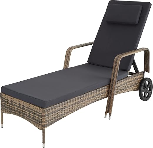 tectake 801041 Aluminium Rattan Sonnenliege mit Armlehne, Alu