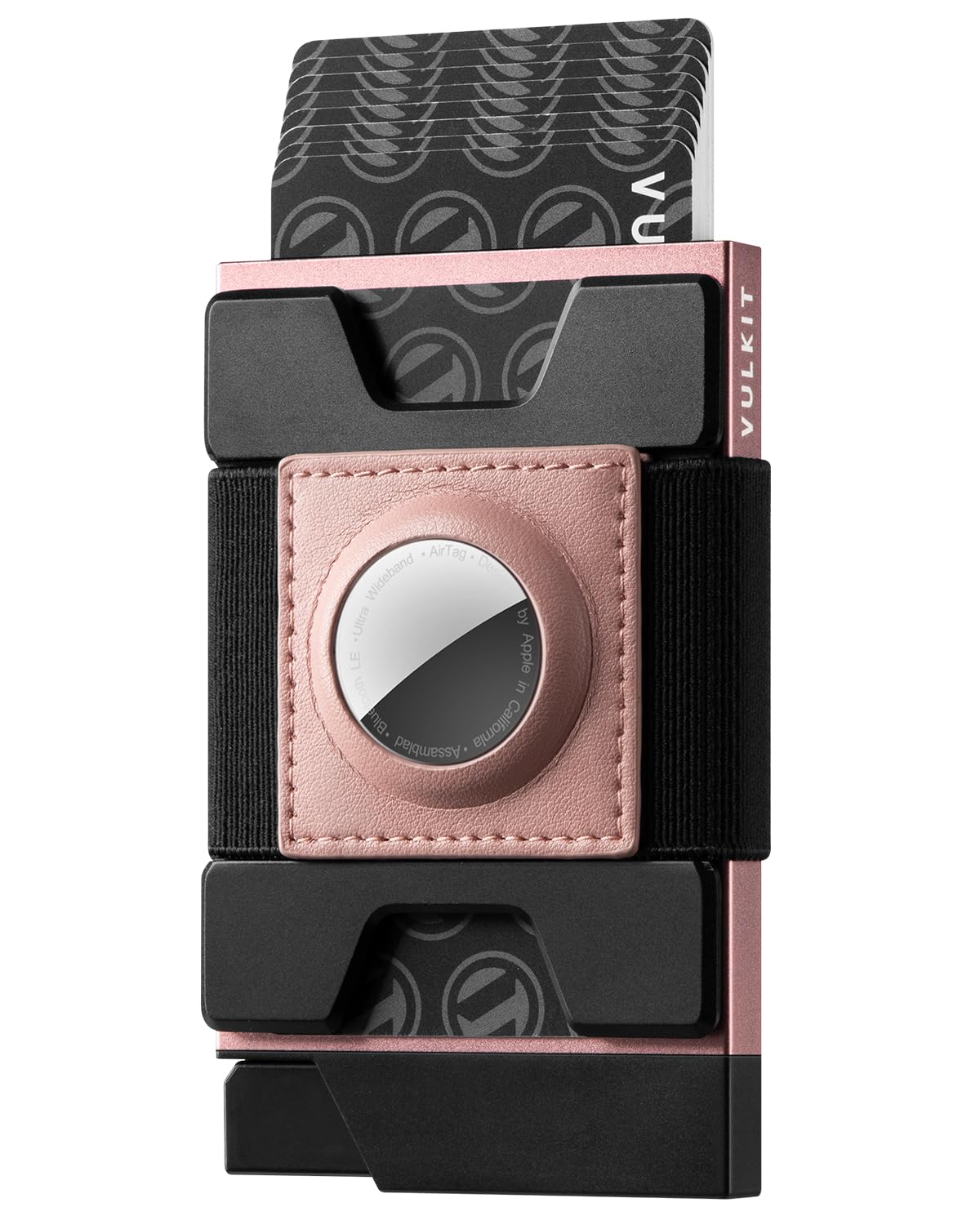 VULKIT Mens Wallet With AirTag Holder RFID Blocking, Aluminum Pop Up Card Holder With Expandable Backplate, Holds 12 Cards and Cash for Men and Women Rose