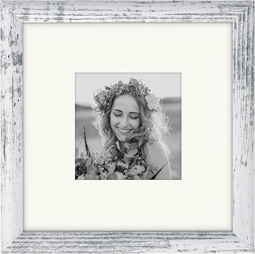 AEVETE Marco de fotos de 8 x 8 pulgadas, color blanco, rústico, para decoración de pared y escritorio