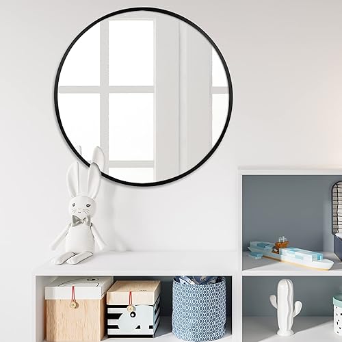 Miniatura 6 de Space Art Deco, Espejo redondo negro de 24 pulgadas, espejo de pared circular para baño, sala de estar, dormitorio, decoración de pared, tocador y