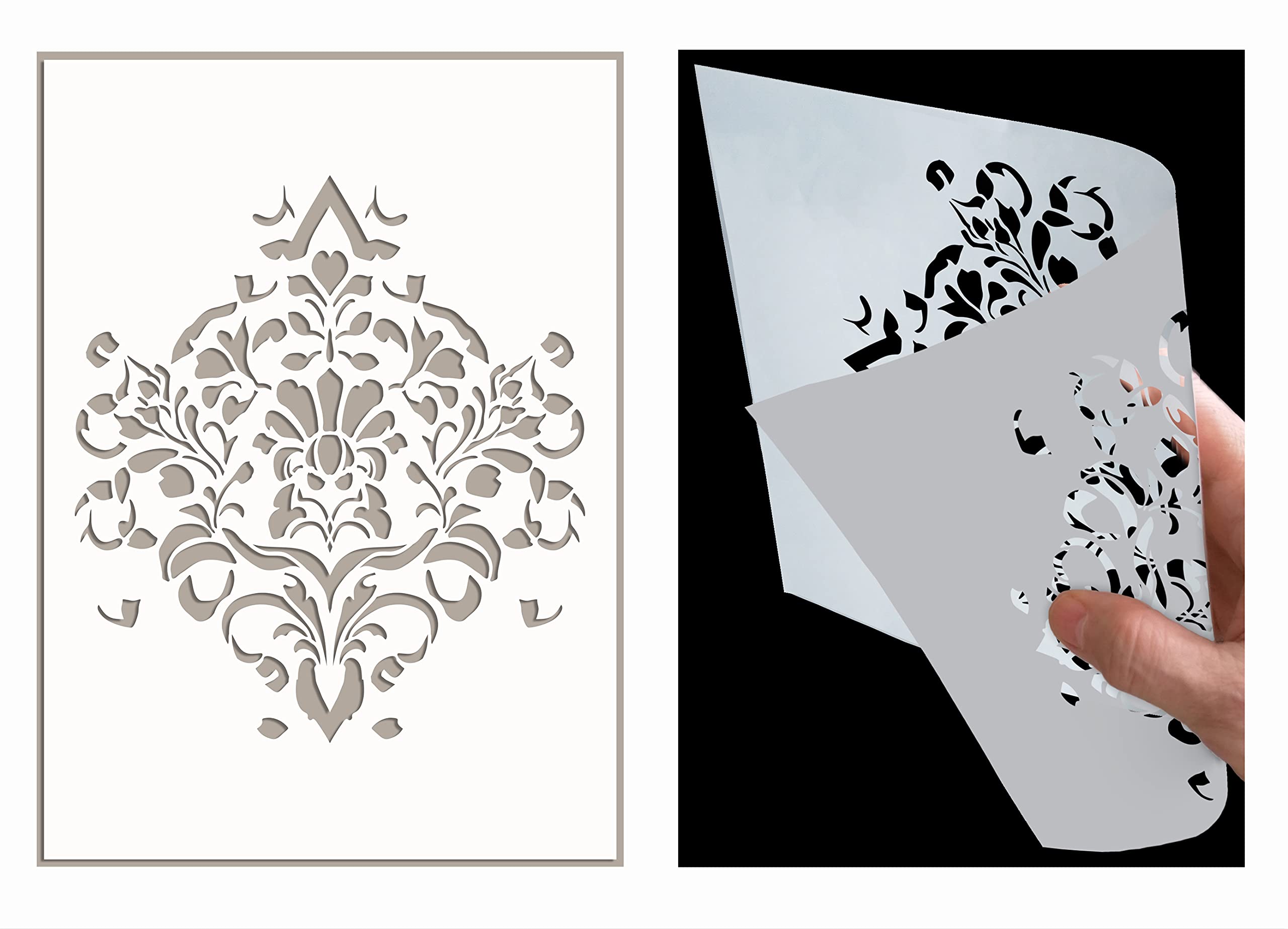 ED Laser Studio Damask Stencil Floral French Pattern Large Walls Painting Furniture Canvas Fabric Wood Patio Floor Home Decor Garden Concrete Crafts Cake Art - Reusable Template DA47
