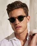 CARFIA Lunettes de soleil retro rondes polarisés pour hommes, cadres semi-immortelle en acétate UV 400 Protection