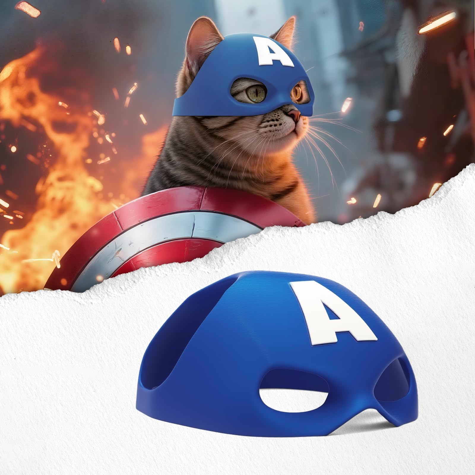 Yipintang Cat Bat Mask Halloween Costumes Accessories for Cats, Cat Bat Cosplay Apparel (Medium, Blue Captain)