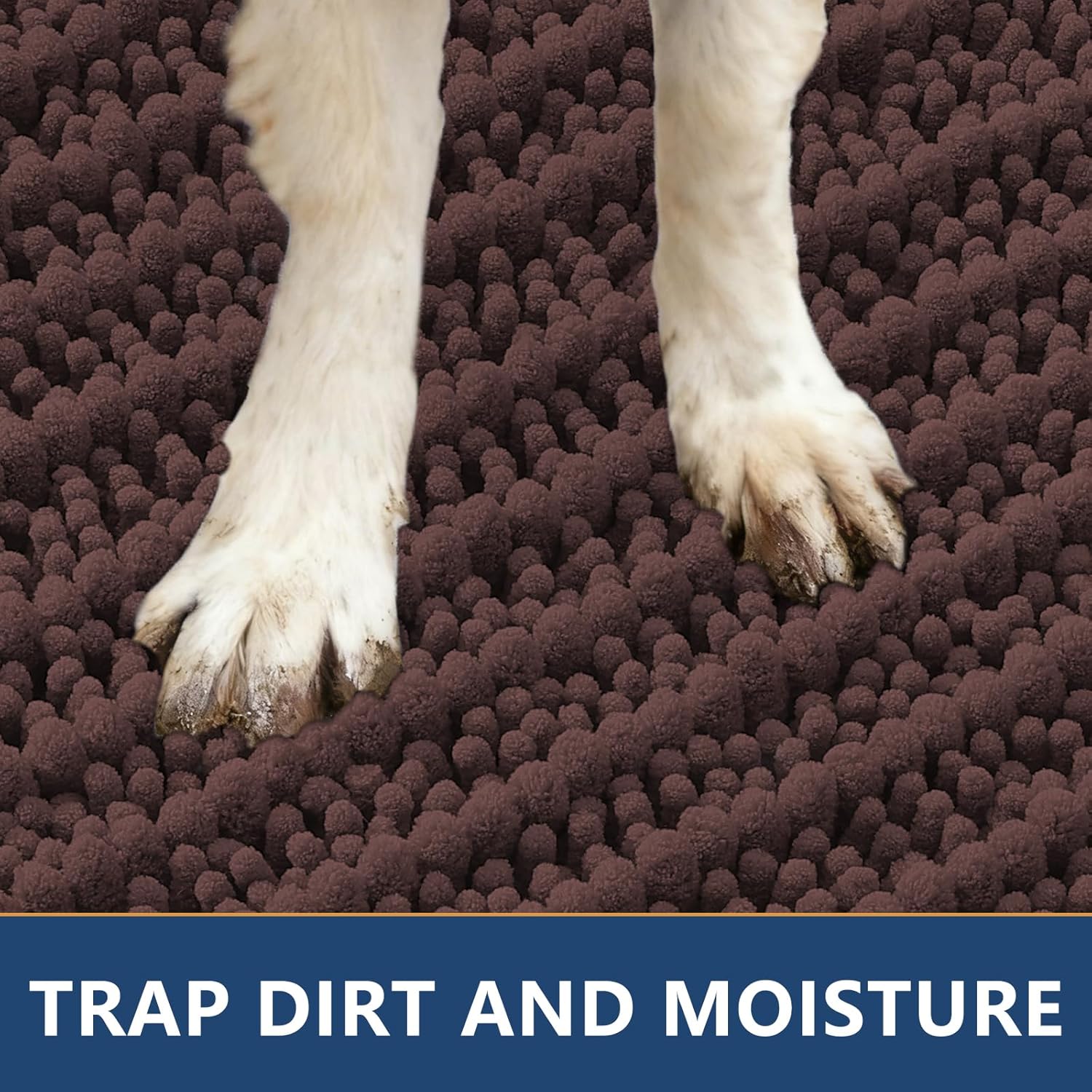 Smiry Dog Door Mat for Muddy Paws 47x24, Extra Soft Absorbent Chenille Doormat, Trap Moisture and Dirt, Non-Slip Machine Washable Front Door Mat for Indoor Entrance Inside Floor, Brown