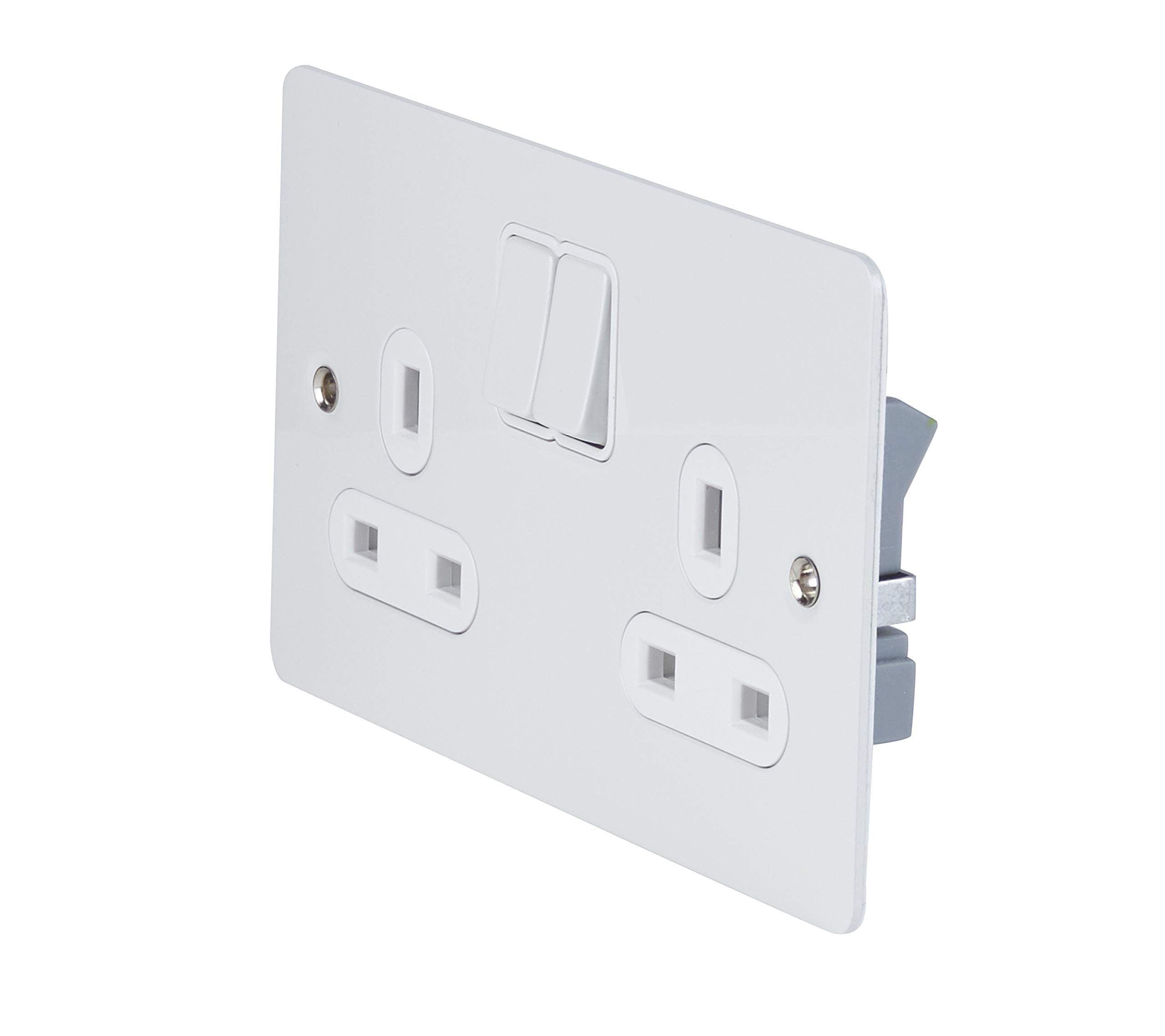 Schneider Electric GU3490WPW Doppelsteckdose – Schraubenlos, Flache Platte, Geschaltet, 15 A, Weiß