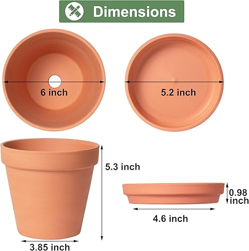 Miniatura 2 de Orceler Macetas de terracota y arcilla de 6 pulgadas para plantas con platillo, macetas medianas de terracota con orificio de drenaje, maceta con