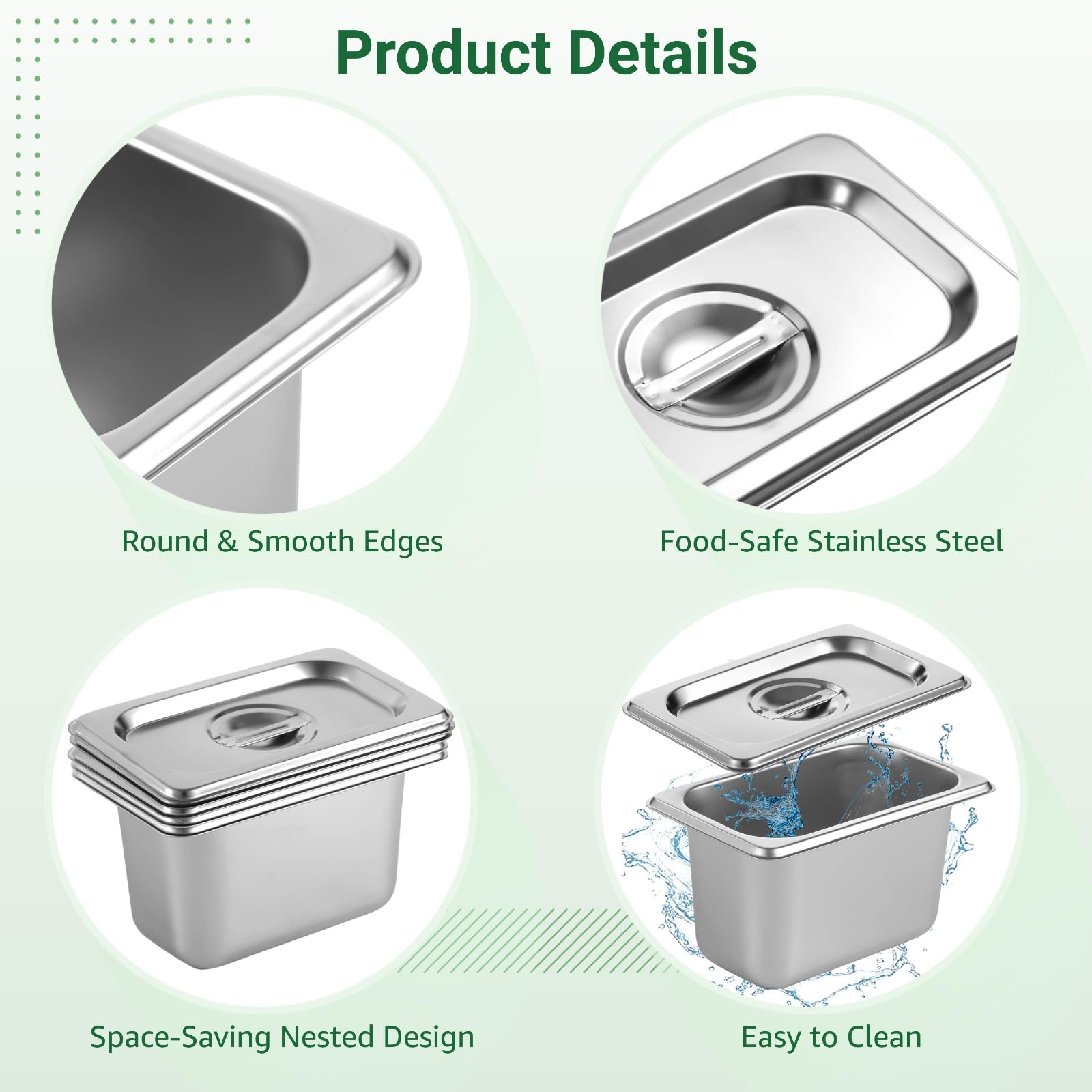 3 Stk. GN 1/9 Behälter mit Deckel, Edelstahl Gastronormbehälter für Speisen, Gastro-Schalen für Bain-Marie und Vorbereitungsstationen, Warm- und Kalthalteboxen für Buffet, Catering und Restaurant