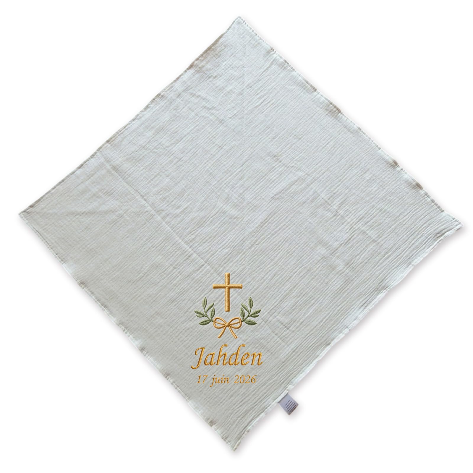 XIAOMA Couverture de Baptême Bébé Personnalisée – Coton Gaze Doux, Broderie Élégante, Style Français – Coffret Cadeau, Personnalisation 48H, Multi-Usage
