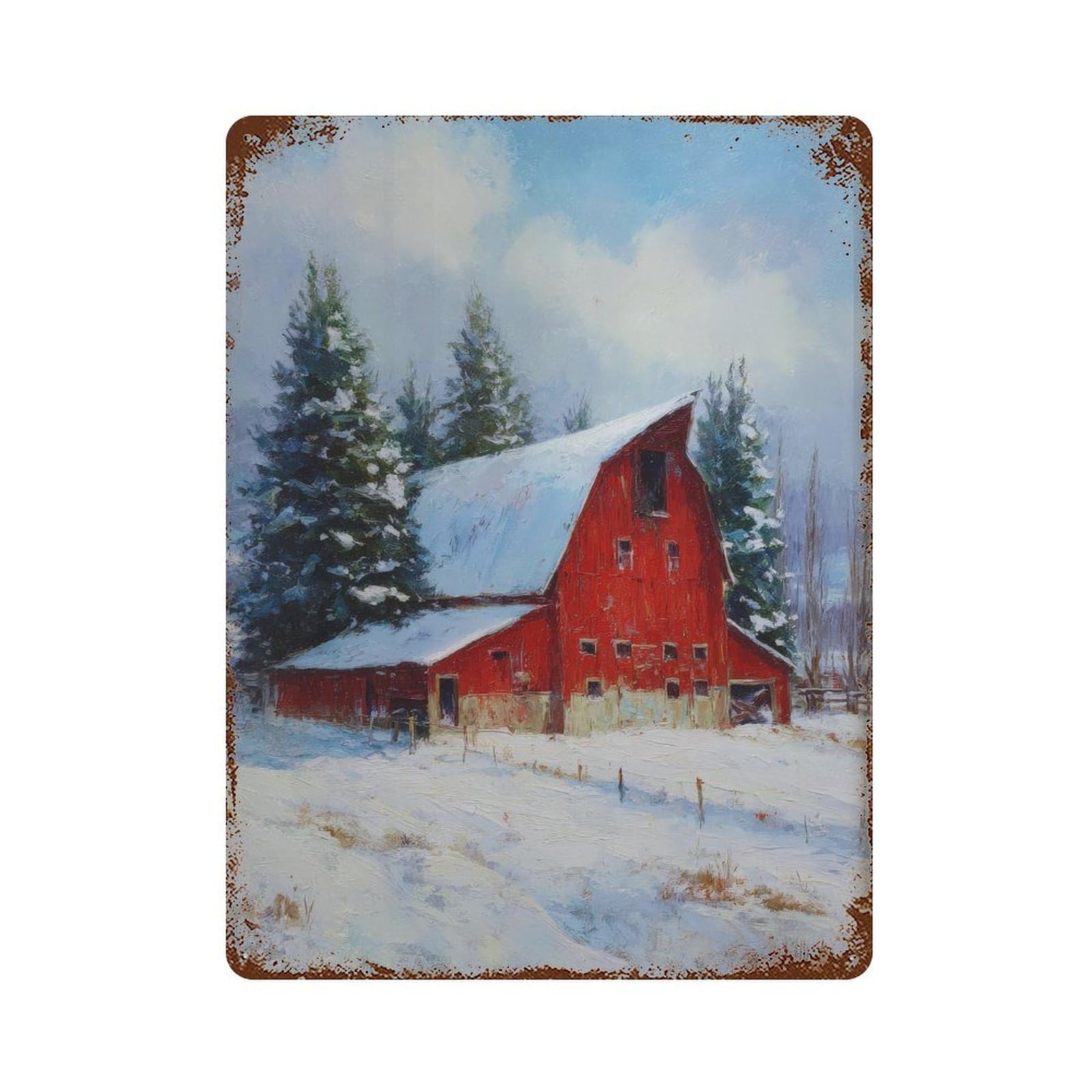 xiaoxiaoshen Red Barn. Winter Landscape Snowy Scene Wall Decor Art Metal Tin Poster Modern Home Decor Art Home Bar Shop Decorations Vintage Sign 40x30cm