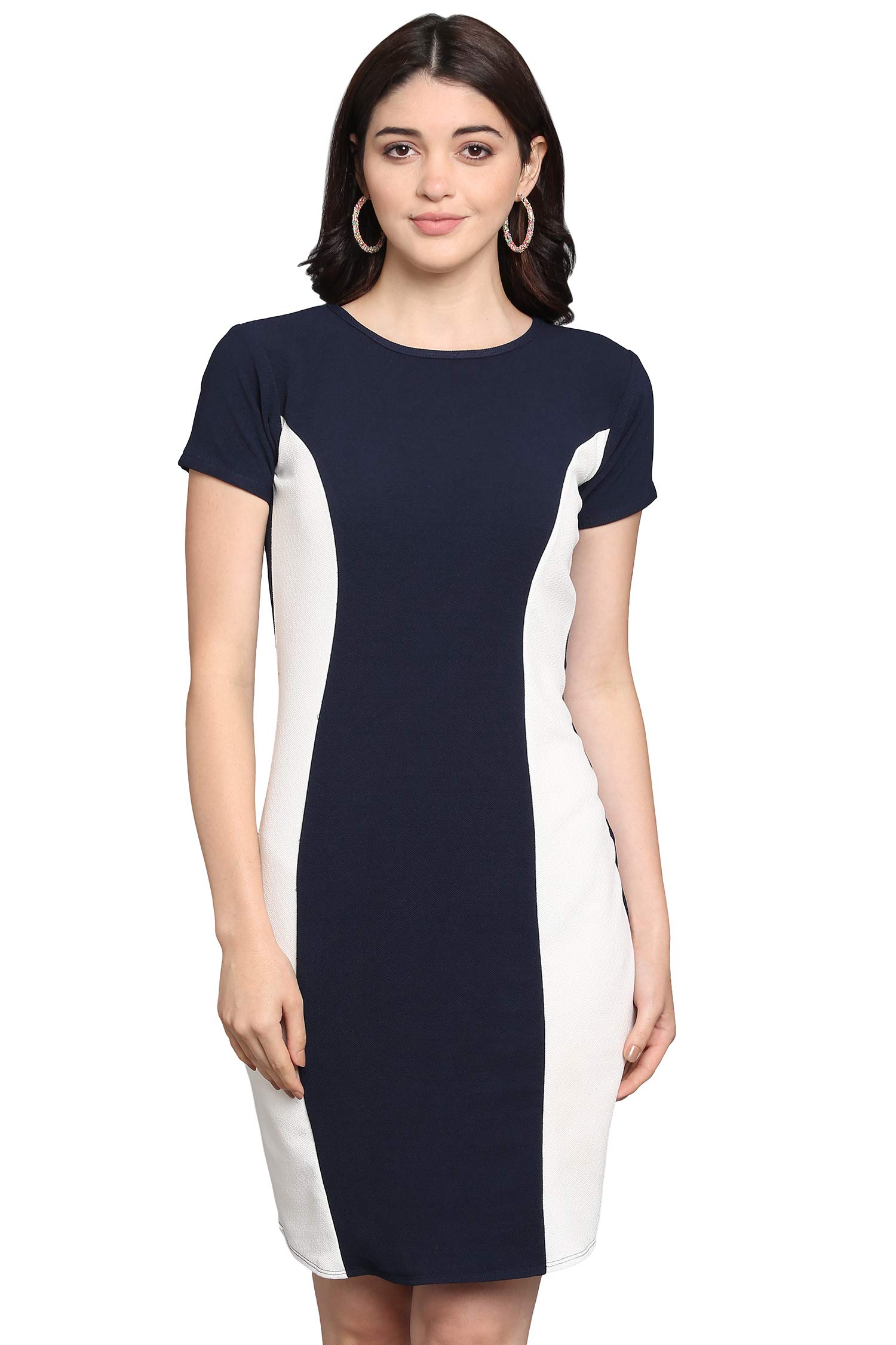 Purvaja Womens Bodycon Knee Length Dress(Lucy-111-Wh-Bu_Blue_Medium)