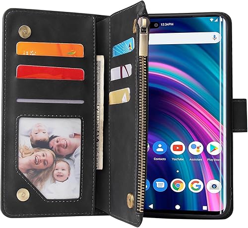Miniatura 2 de Asuwish Funda compatible con BLU Bold N2, protector de pantalla de vidrio templado y funda de cuero con tapa para tarjetero, accesorios para