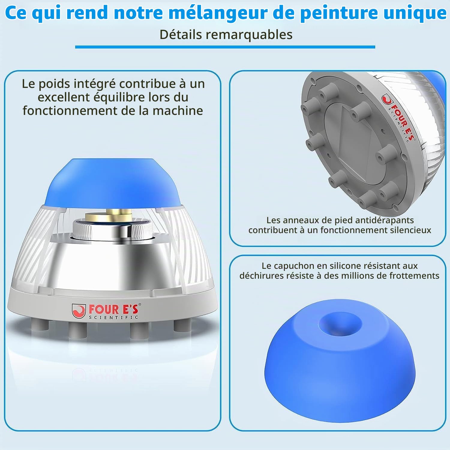 FOUR E'S SCIENTIFIC Mini Vortex Mixeur Agitateurs Vortex 5.5mm Diamètre d'orbite Tactile Mode Mélange Agitation Vortex Mitigeur 5000RPM 50mL pour Tube à Essai Laboratoire