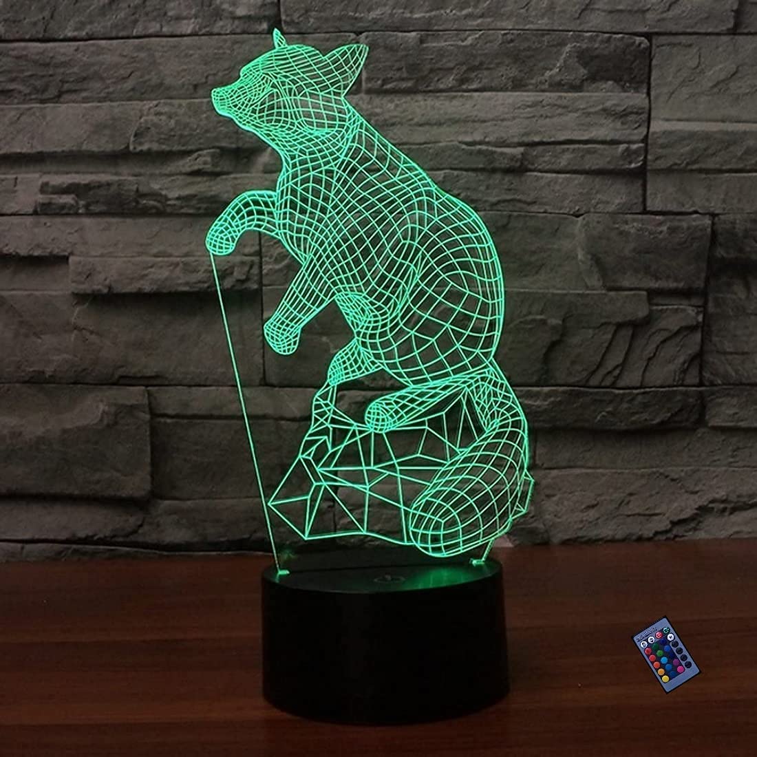 Optical Illusion 3D Fox Night Light 16 Colors Changing Remote Control USB Power Touch Switch Decor Lamp LED Table Desk Lamp Brithday Children Kids Christmas Xmas Gift