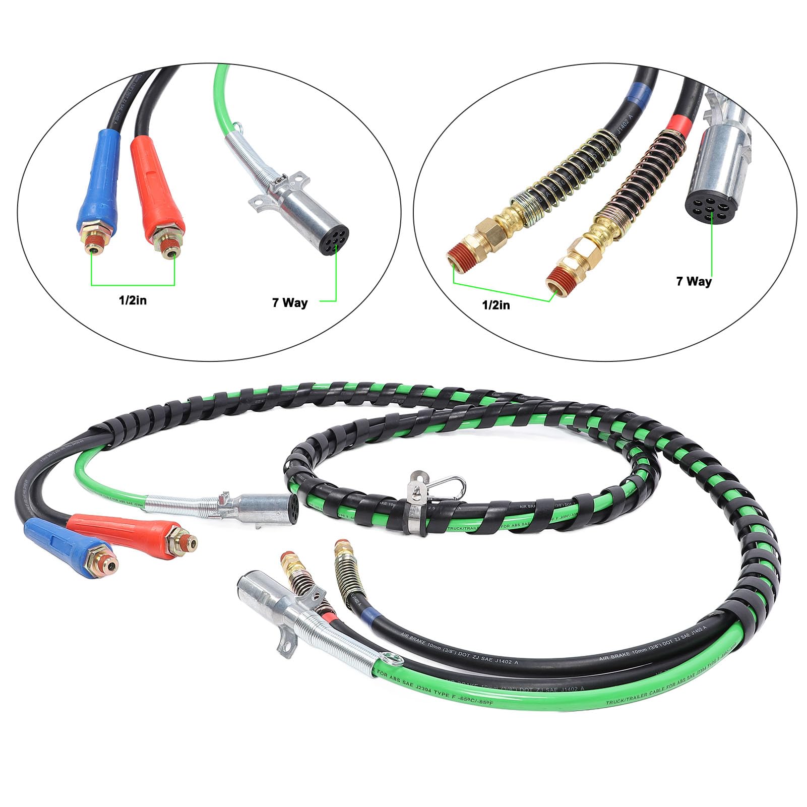 Aramox Kit Tubo Aria 15FT, Tubo in Gomma 3 in 1 per Elettrica con Connettore a 7 Vie, per Trattore Rimorchio per Semirimorchi, Design Pulito e Organizzato