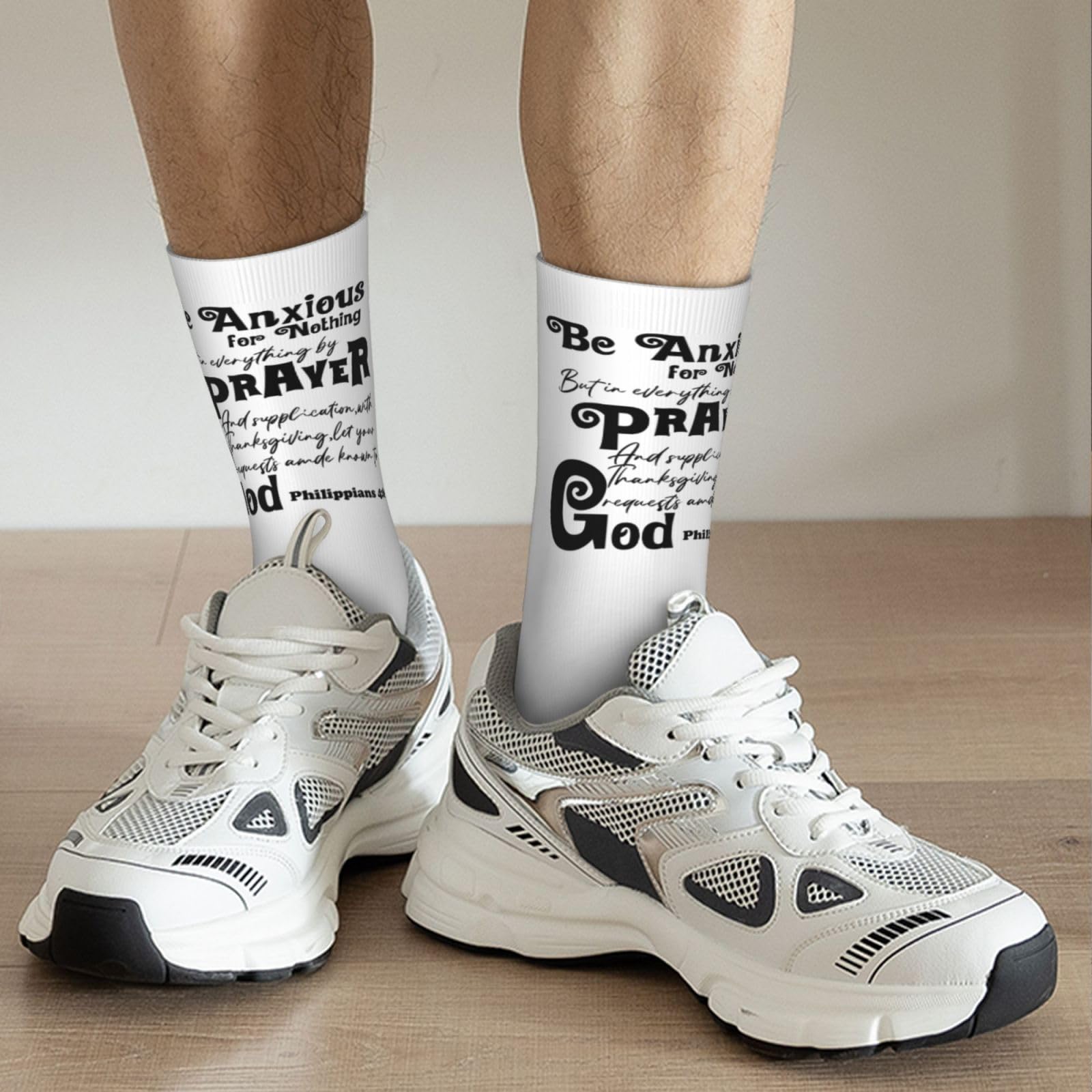 Haebfsl Be Anxious For Nothing Women'S Cushion Crew Sock Soft Casual Mid-Calf Socks