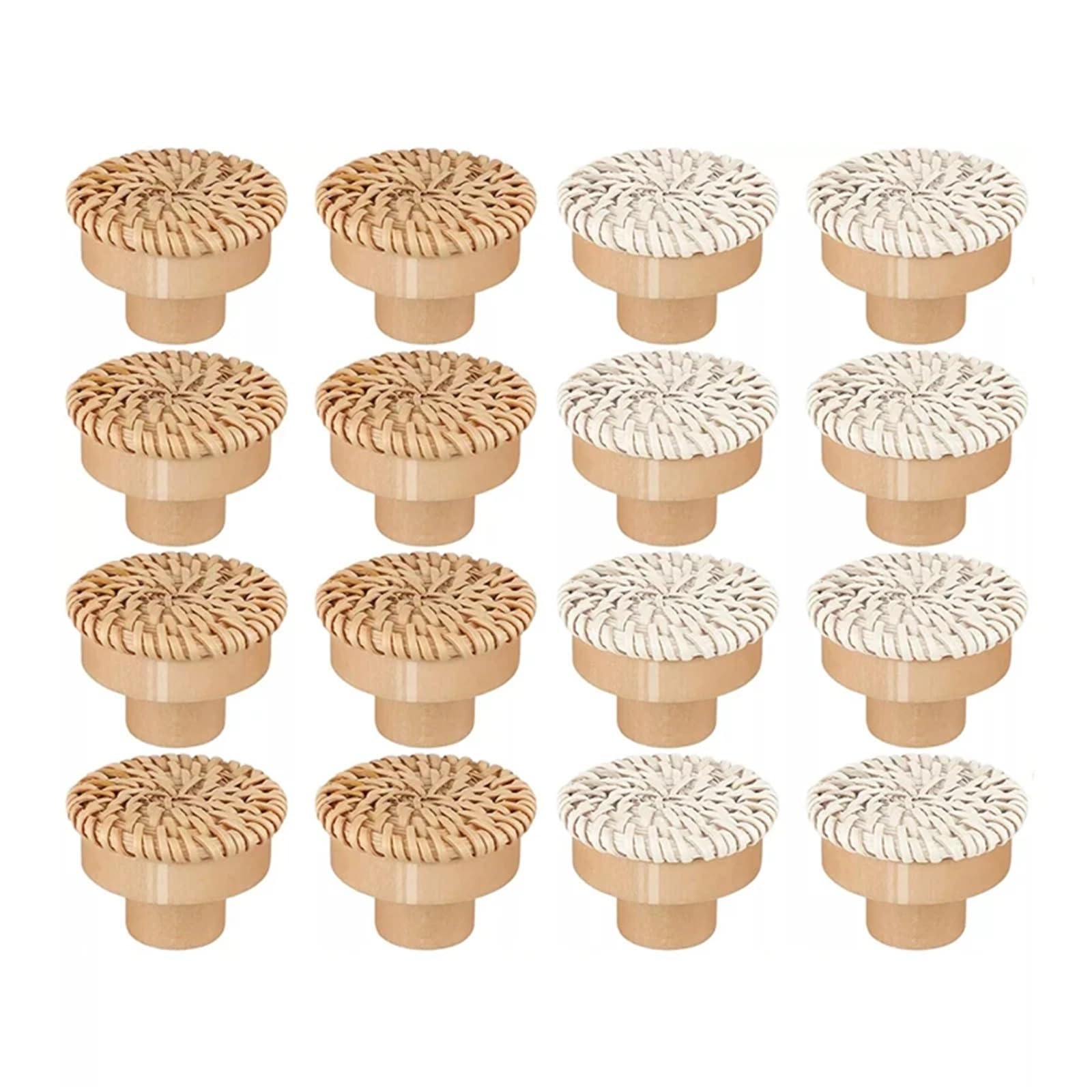 LSNNMU 16Pcs Rattan Dresser Knobs Round Wooden Drawer Handmade Wicker Woven and Screws for Furniture for Home