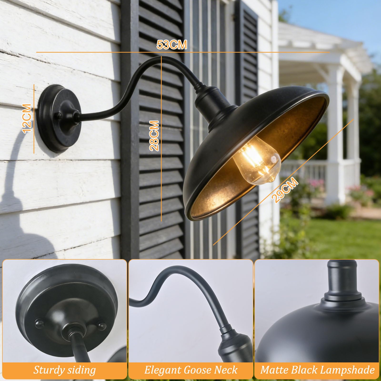 Lot 4 Appliques Murales Extérieures Vintage Fer Bronze IP54 - Lampe Col De Cygne 9,8 Pouces