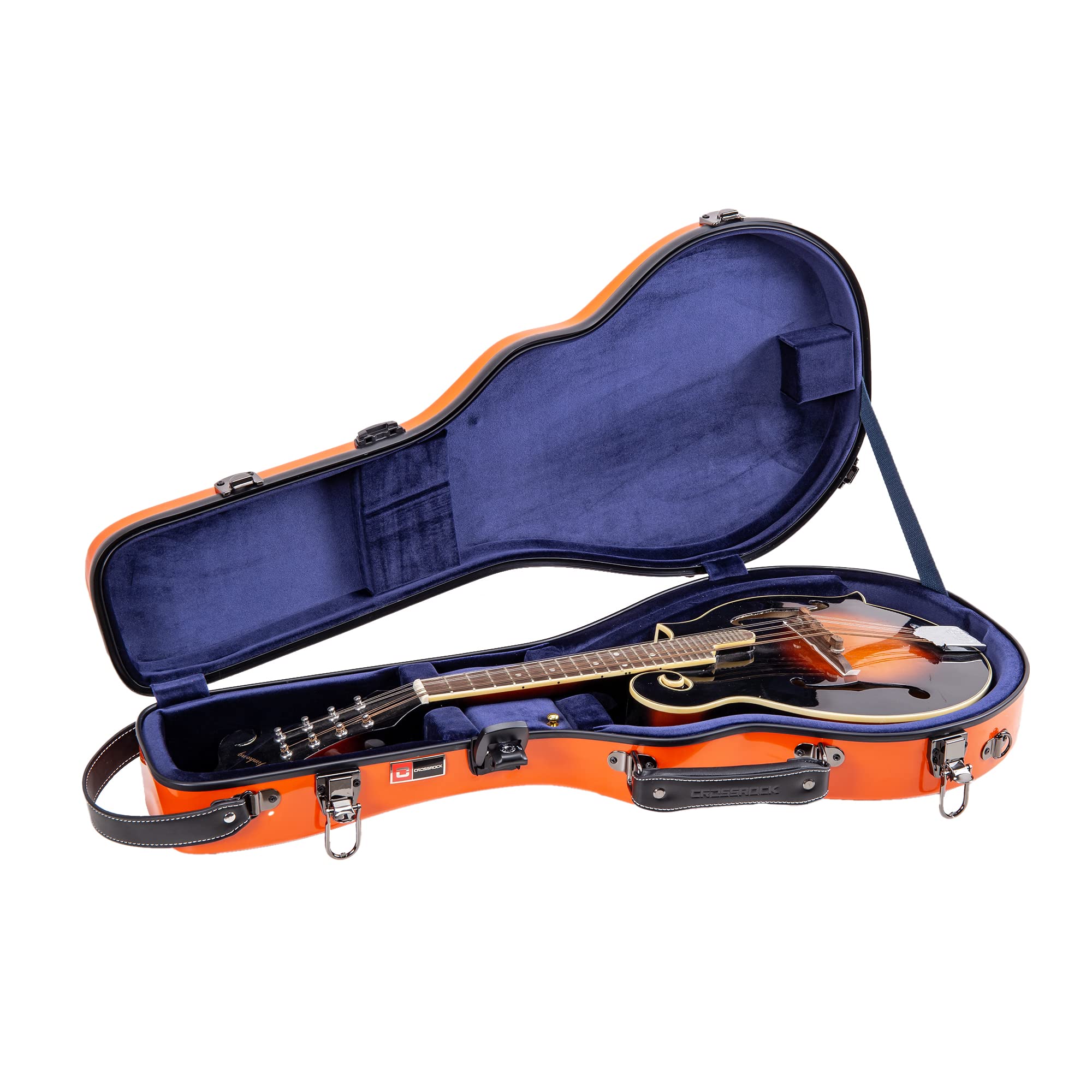 Crossrock Fiberglass Mandolin Case – Contoured for A & F-Style (Universal Fit) | Orange Gloss, Forest Green Velvet, TSA Lock, Backpack Straps, Accessory Compartment – Sleek Pro Travel Case?