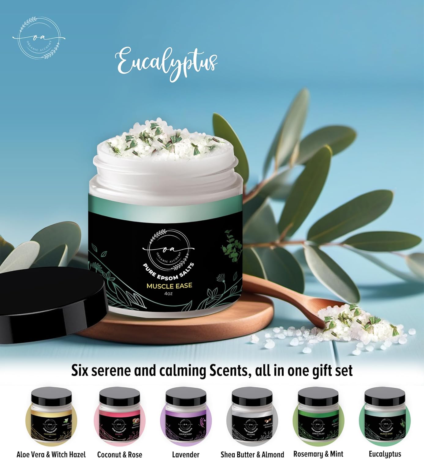 Epsom Bath Salts Gift Set, Relaxing Spa Salt & Essential Oils, Bubble Bath Soaks - Lavender, Eucalyptus, Coconut, Shea Butter, Rose Mary & Aloe Vera Self Care Gifts for Women (6 Pack) - Image 7