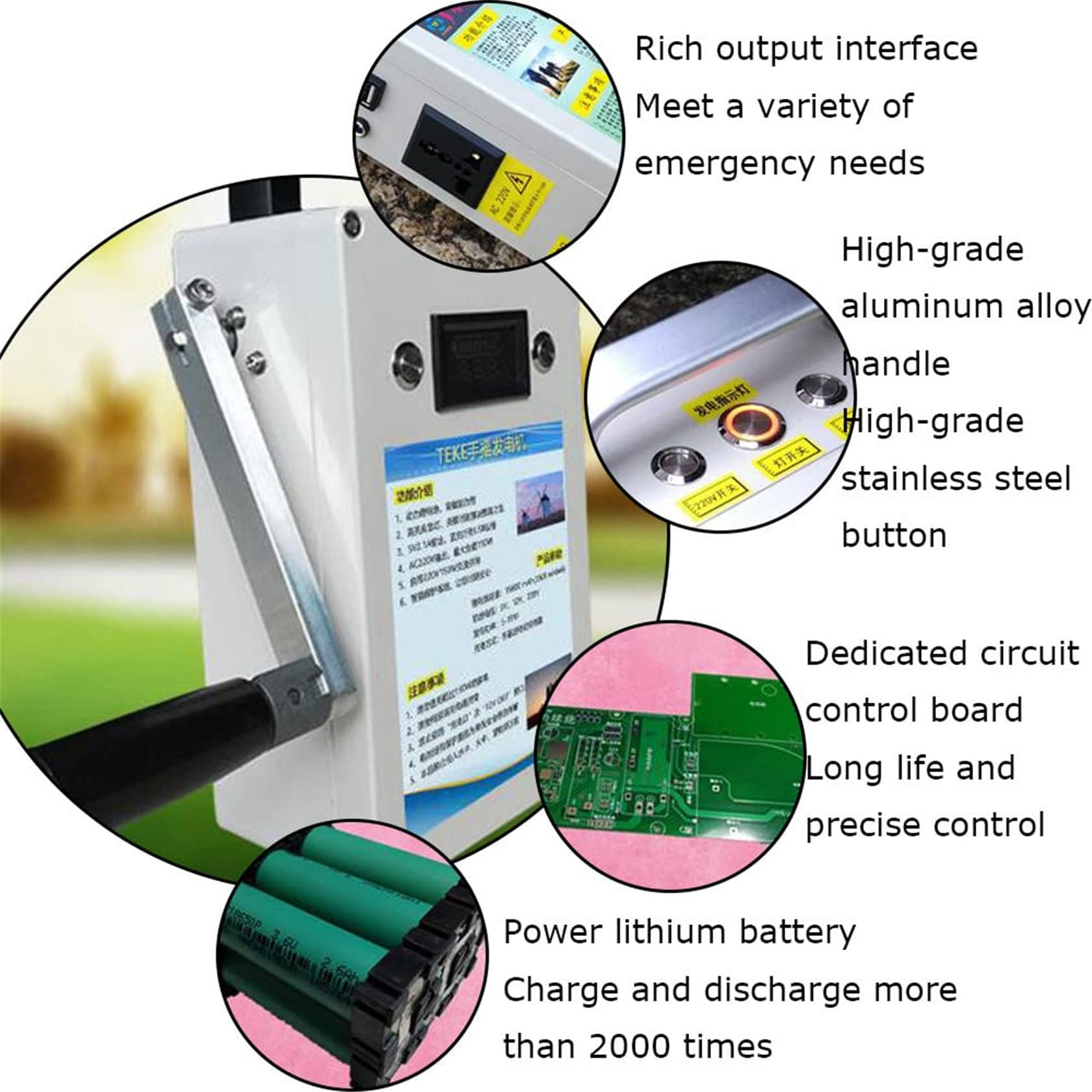 Generatore Portatile Caricatore A Manovella Generatore USB Generatore Inverter Generatore A Manovella Manuale Multifunzione per Esterni per Viaggi Campeggio Escursionismo Sopravvivenza,220V