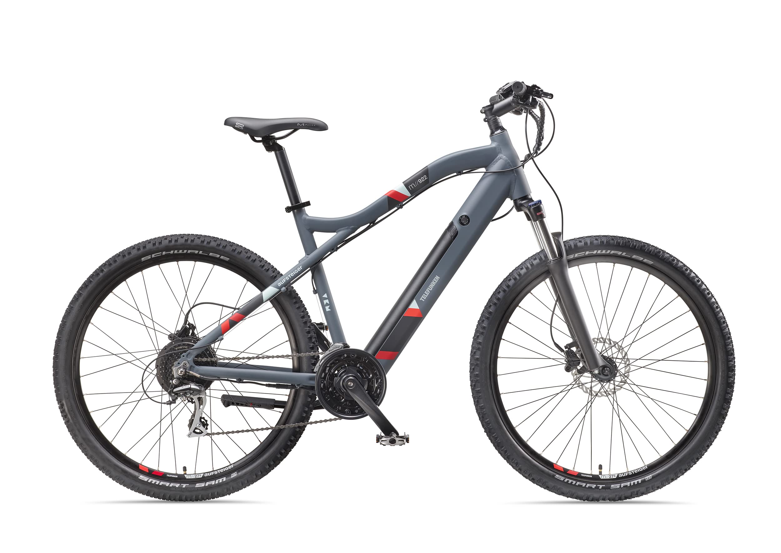 TELEFUNKEN E-Bike Mountainbike Elektrofahrrad Alu, 24 Gang Kettenschaltung - Pedelec MTB 27,5 Zoll, Hinterradmotor 250W, Scheibenbremsen, Grau, Aufsteiger M922