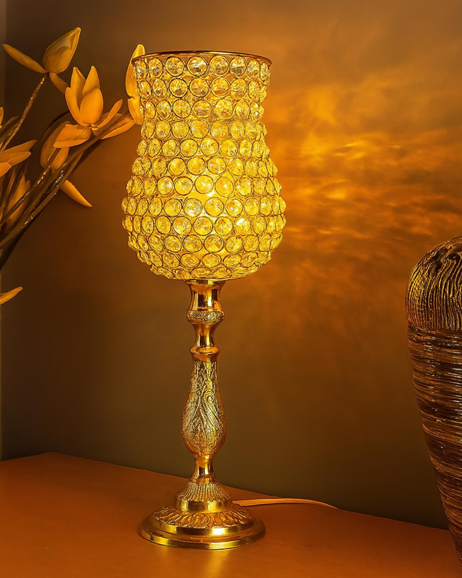 Homesake® Antique Golden Crystal Diwali Decorations Items for Home Decor Items Lamps Light Vintage Decoration for Home, Living Room, Bedroom Bedside, Mandir, Hall - Pack of 1