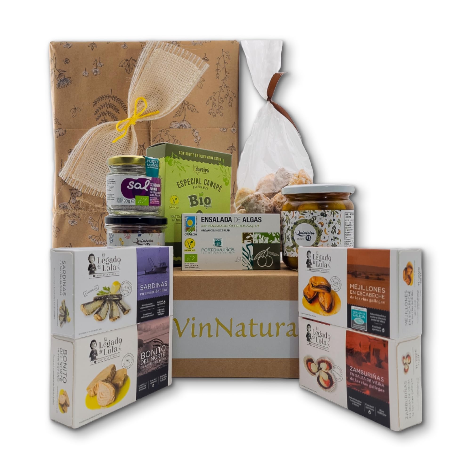 Caja Regalo Gourmet Morriña de VinNatura con Conservas Artesanales | Cesta gourmet de Galicia, regalos de empresa y celebraciones, elaboración tradicional, tarjeta personalizable