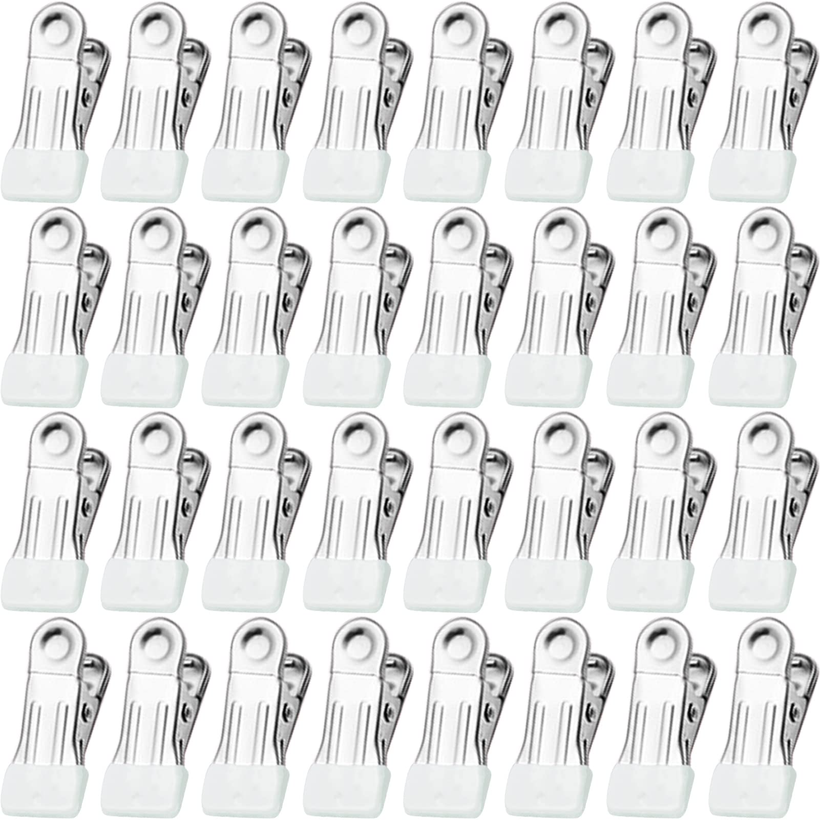 Clothes Pins for Hanging Clothes, 32 Pack White Stainless Steel Clothespins for Laundry, Heavy Duty Clothing Pins for Clothes Line, Metal Clips for