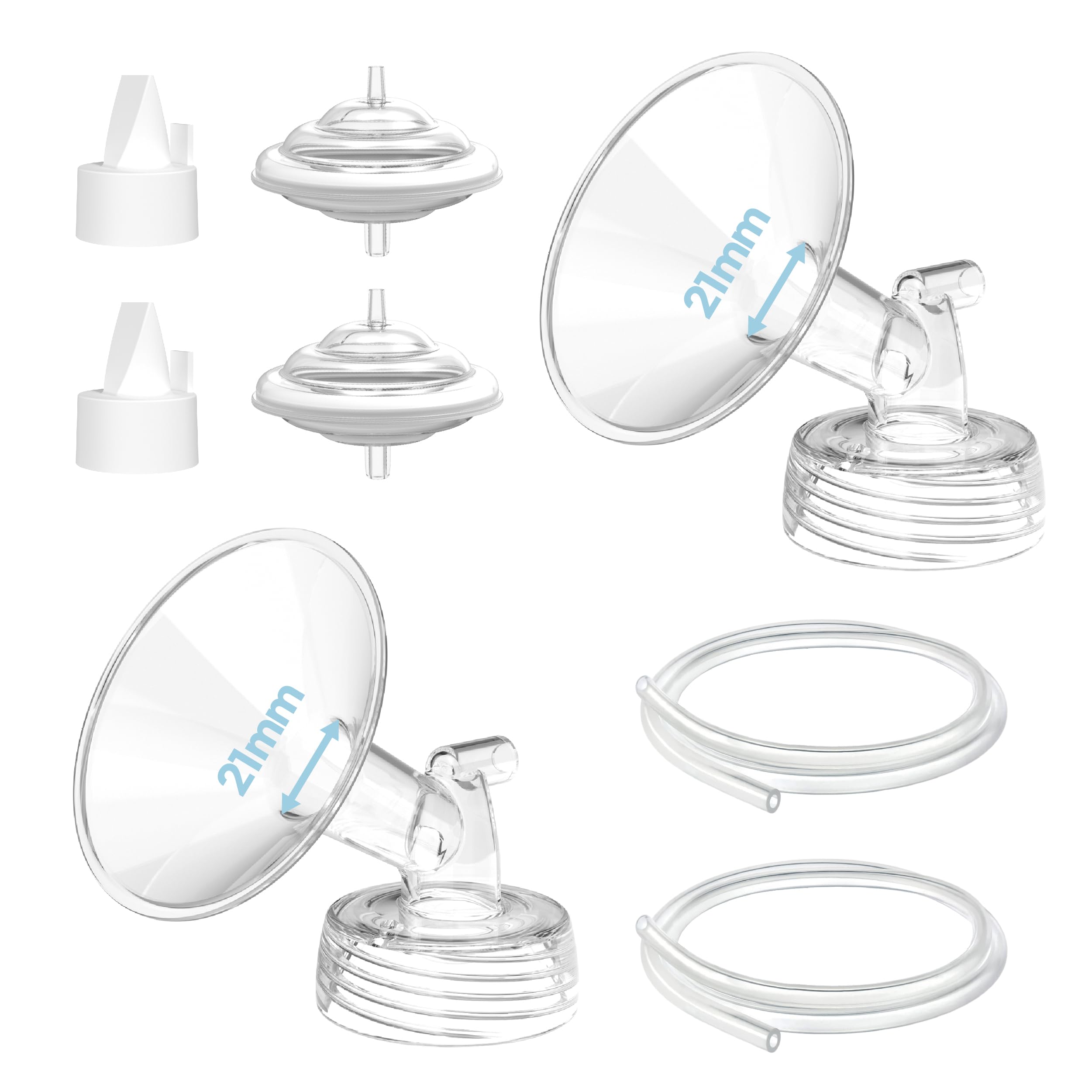 Breast Pump Parts Compatible with Spectra S1/S2/9 Plus, Not Original Accessories, Spectra Flanges 21mm, Duckbill Valves, Backflow Protectors (Duckbills Included) &Tubings