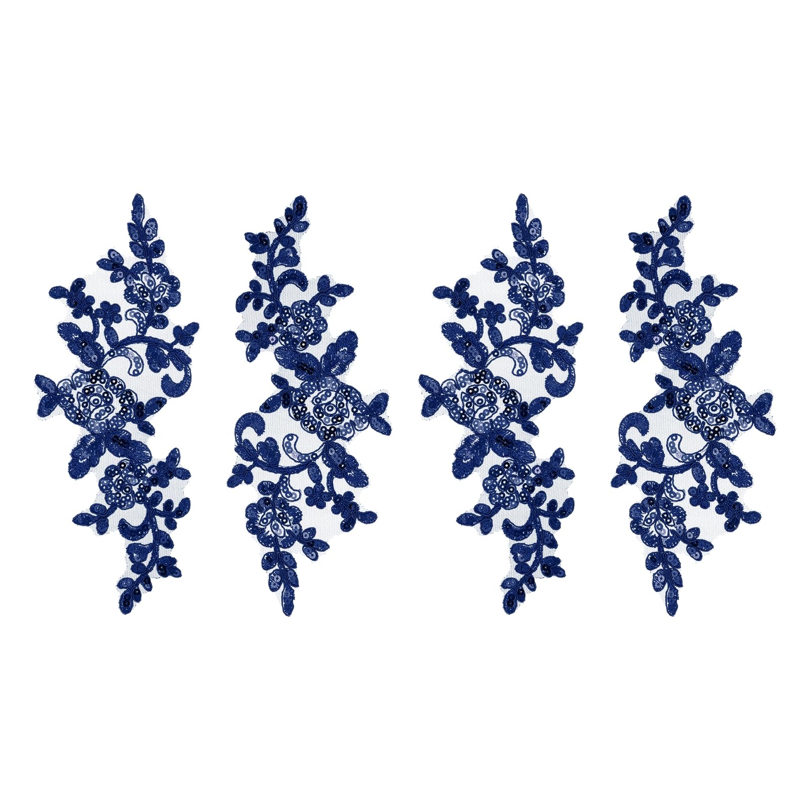 sourcing map 4 Pcs Flower Lace Appliques 3D Embroidery Lace Sequin Patch Sewing Addition Embellishments for Wedding Bridal Dress Clothes DIY Crafts Accessories Decoration, Navy Blue (24cm)