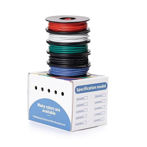 Cable eléctrico de 22 AWG calibre 22, alambre de cobre estañado trenzado de silicona UL3239 flexible -60 392.0 F 3kv 5 colores 16.4 pies cada cable