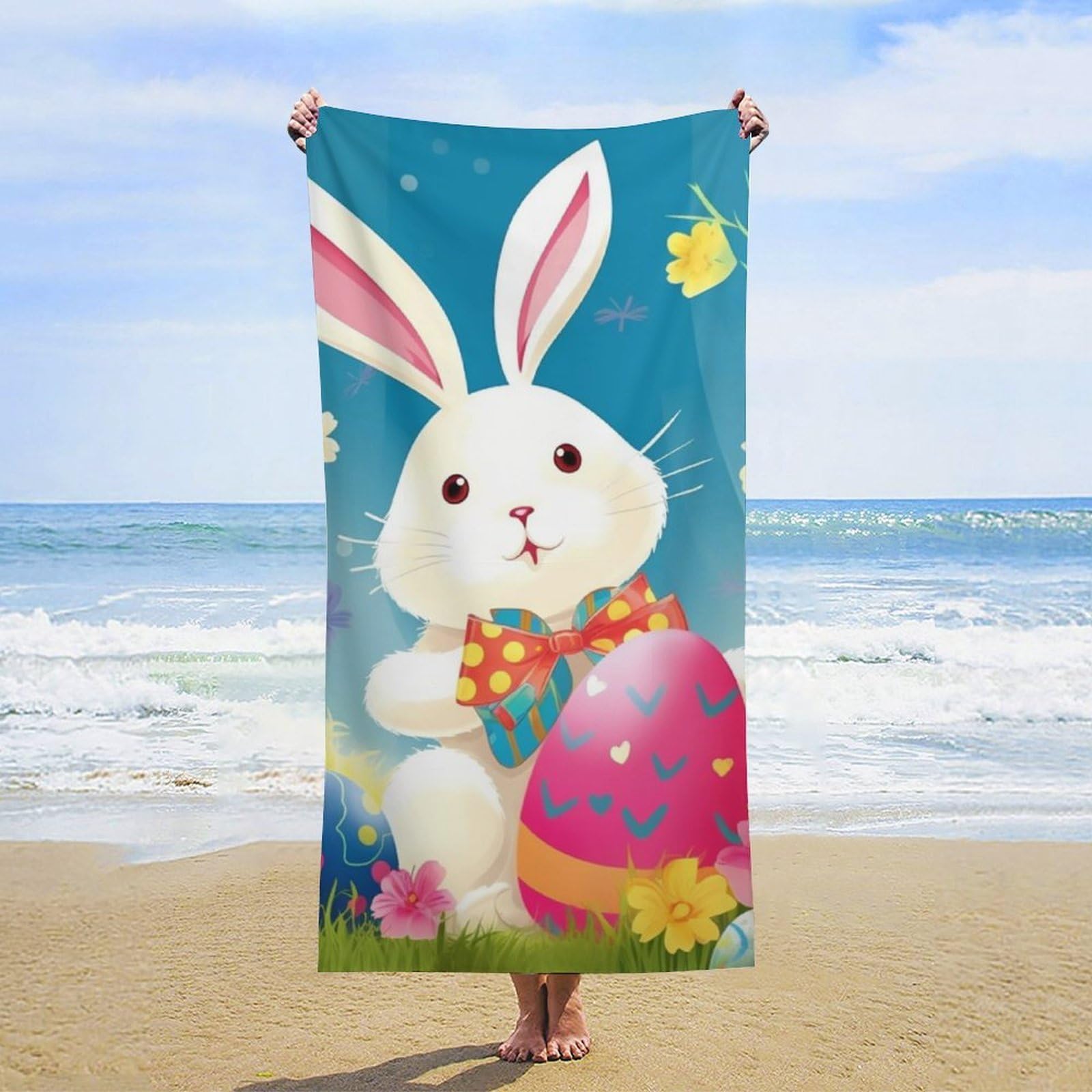 NTVOWPZO Spring Happy Easter Holiday Beach Towel Oversized Microfiber Bath Towels Lightweight Sand Proof Beach Towels Absorbent Pool Towels for Swimming Yoga Bathroom Towel 31.5" X 63"