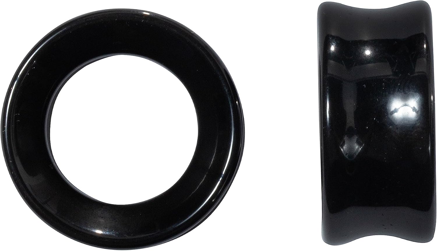 Pierced Owl Natural Black Obsidian Stone Double Flared Tunnels, Sold as a Pair - Image 3