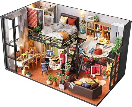 Model House Kit | DIY Wooden Dollhouse Kit | Creative Room Models with Furniture, Plants, Accessories, Dustproof Cover