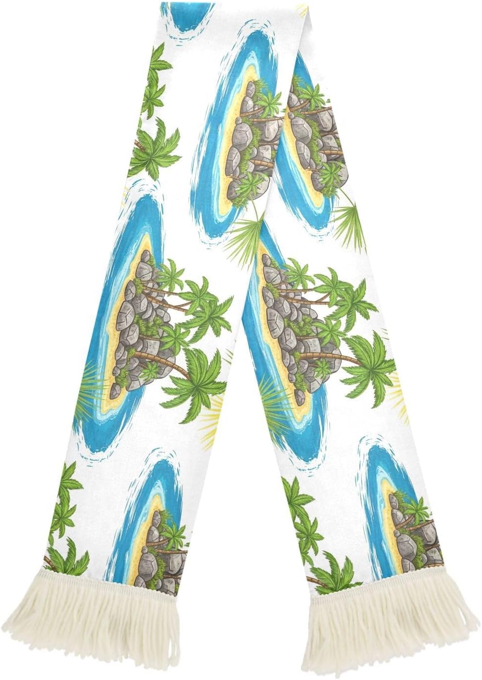 CHIFIGNO Tropical Islands White Sports Fan Scarf Polyester, Soft Soccer Scarf with Tassel, Quick Dry, Supporter Cheers Towel, Custom Print