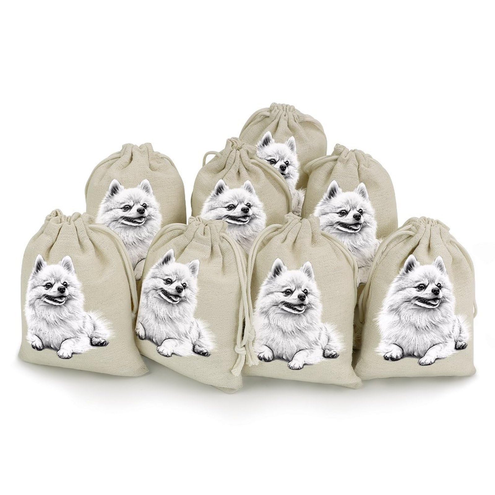Pomeranian Dog 8 Pack Small Gift Bags Cotton And Linen Drawstring Pockets Sachet Bag for Party Home Supplies